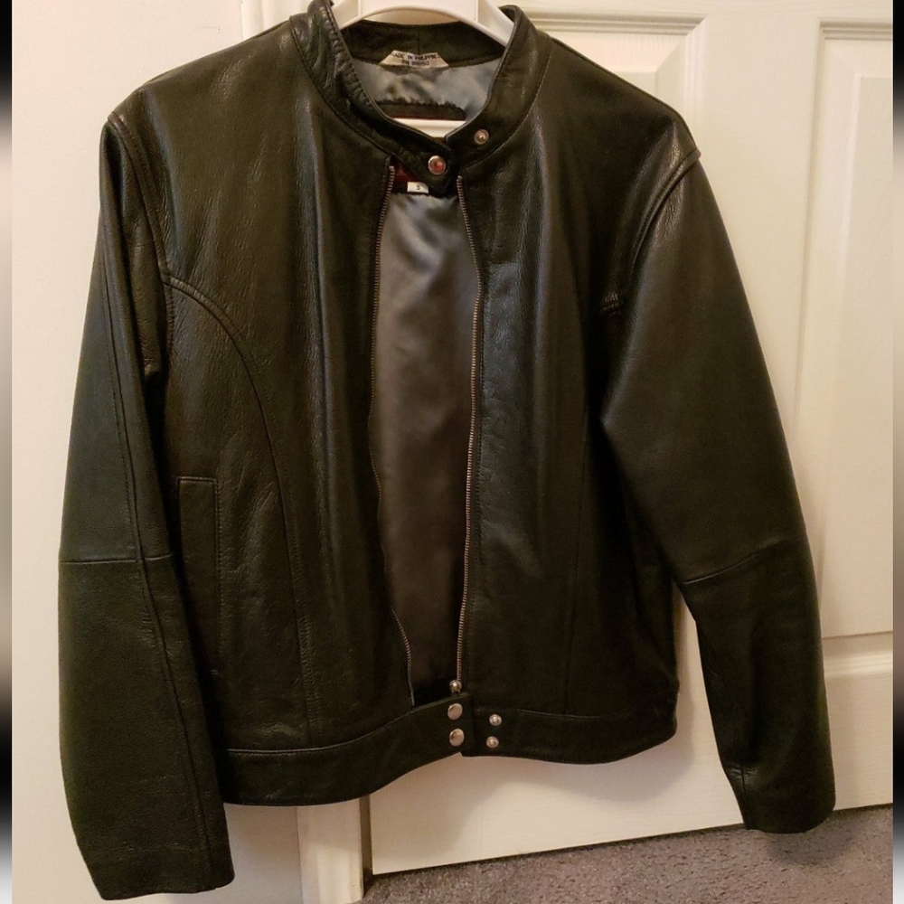Vintage 100% Genuine Leather Black Motorcycle Jacket Coat men's size small